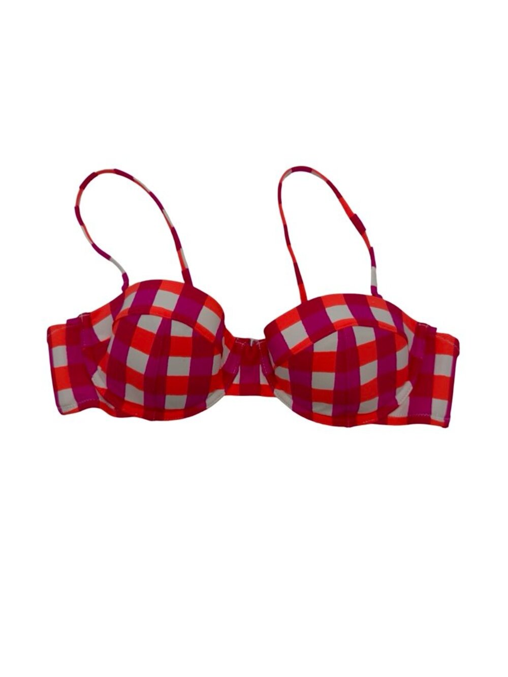 SZ Blockprints x J.Crew Pink Orange Gingham Underwire Bikini Top 36A 36B
